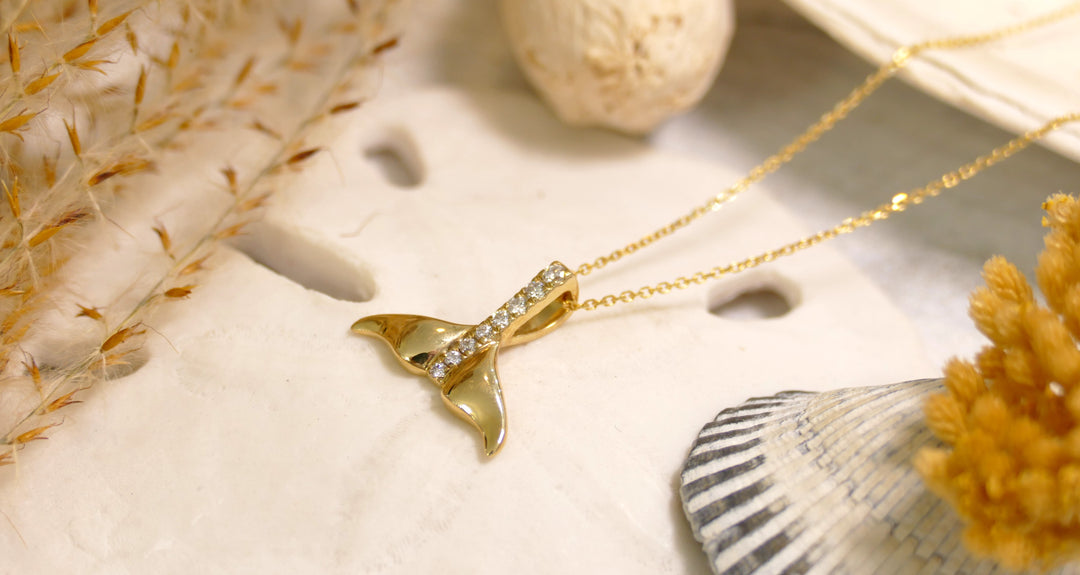 14k Yellow Gold Whale Tail .13ct Diamond Pendant