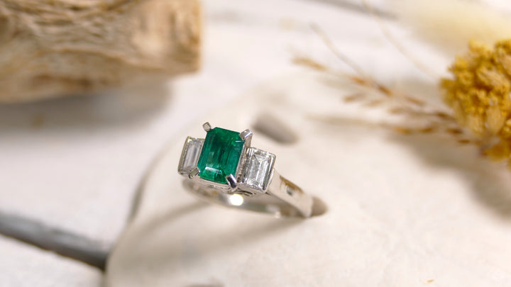 Platinum 0.56ct - Emerald 0.87ct Natural Diamond Emerald Cut Ring (Size 5.5)