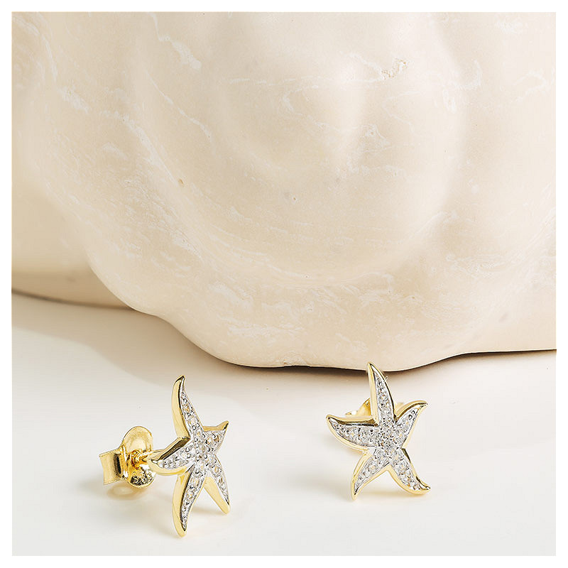 Ocean - - Gold Vermeil White Sapphire Starfish Stud Earrings
