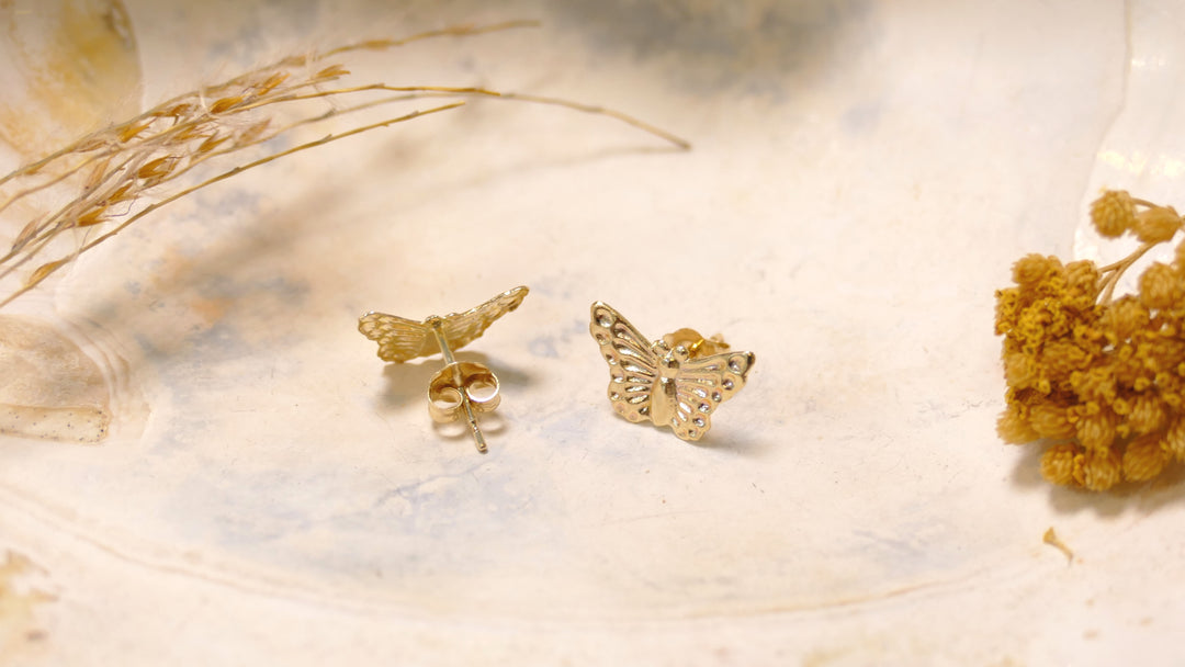 14k Yellow Gold Butterfly Stud Earrings