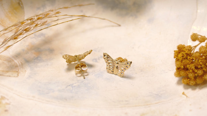 14k Yellow Gold Butterfly Stud Earrings