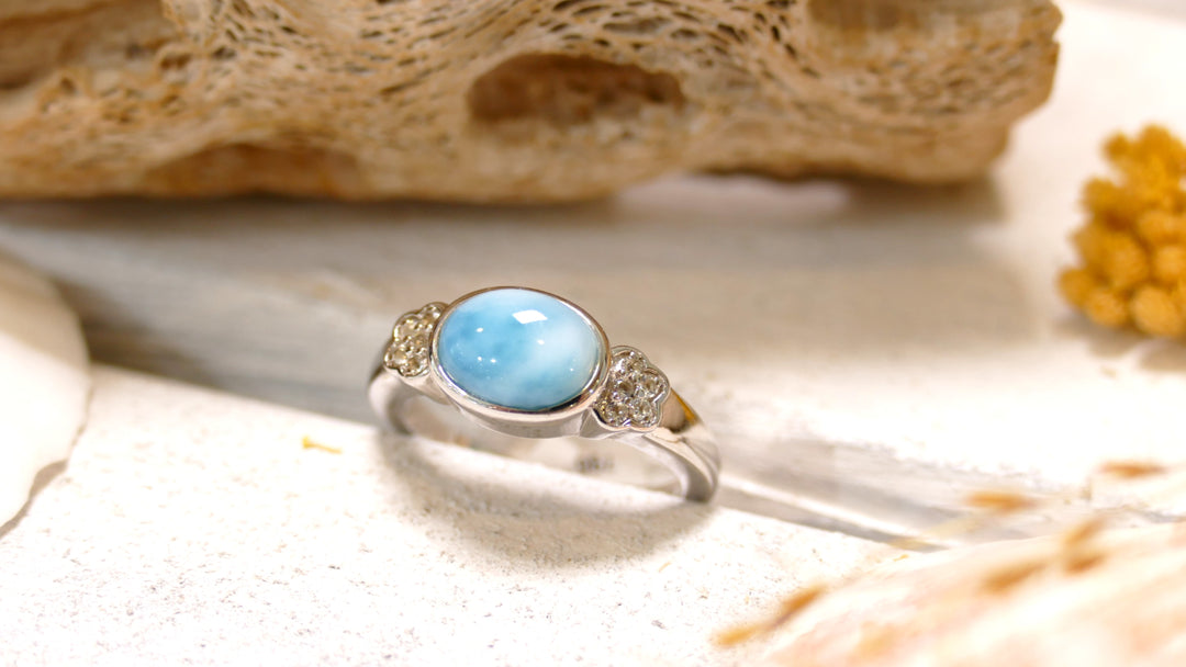 Sterling Silver - CZ Oval Larimar Ring (Size 6)