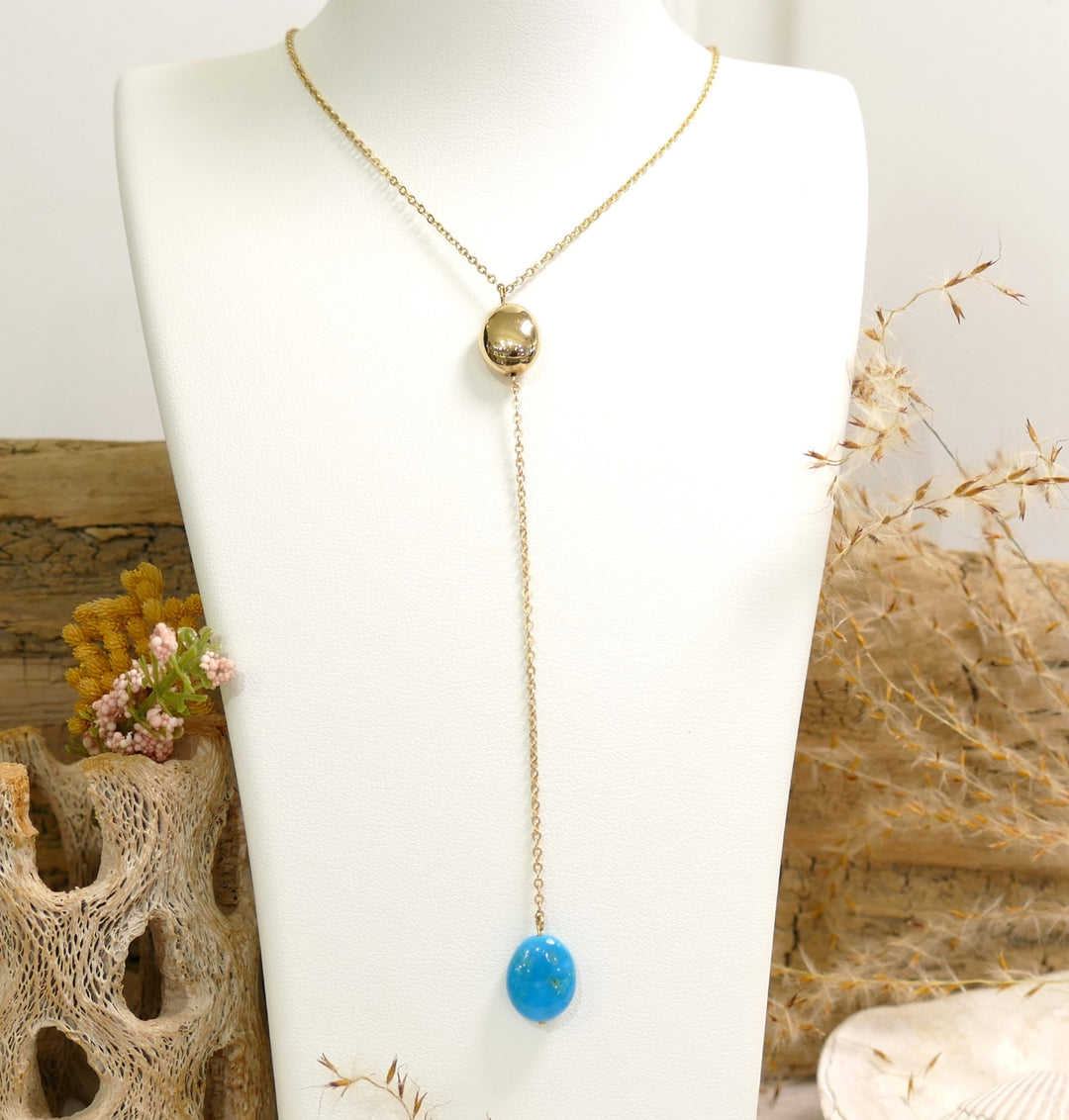 14k Yellow Gold Gold Ball Turq Necklace Lariat