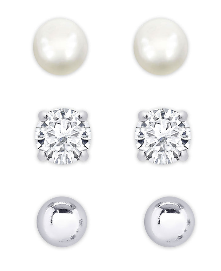 FW PEARL + CZ - STUD SET SS