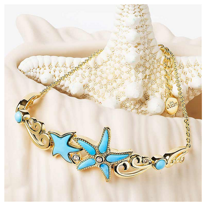 Ocean - 14k Gold Vermeil Turquoise Starfish Bracelet 8-10"