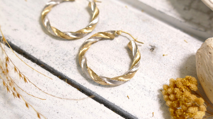 14k Two Tone Twisted Tube Hoop Earrings