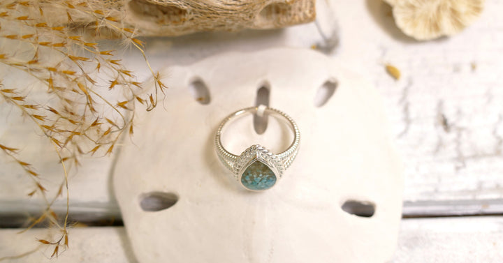 Dune - Sterling Silver - Modern Mermaid Teardrop Turquoise Gradient Ocean City Beach Sand Ring 8
