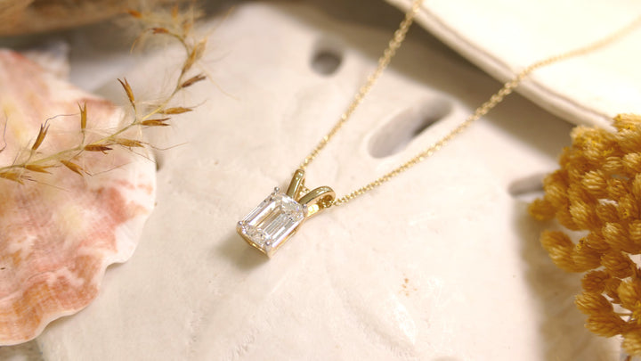 14k Yellow Gold Monte Luna Emerald Cut 1.00ct Lab Diamond Pendant