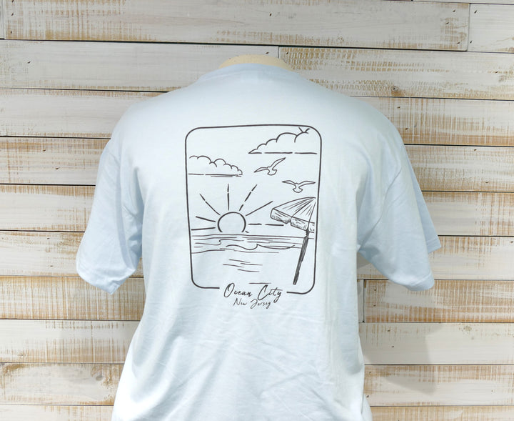 Ocean City Classics - Short Sleeve Beach Scene T-Shirt - Light Blue
