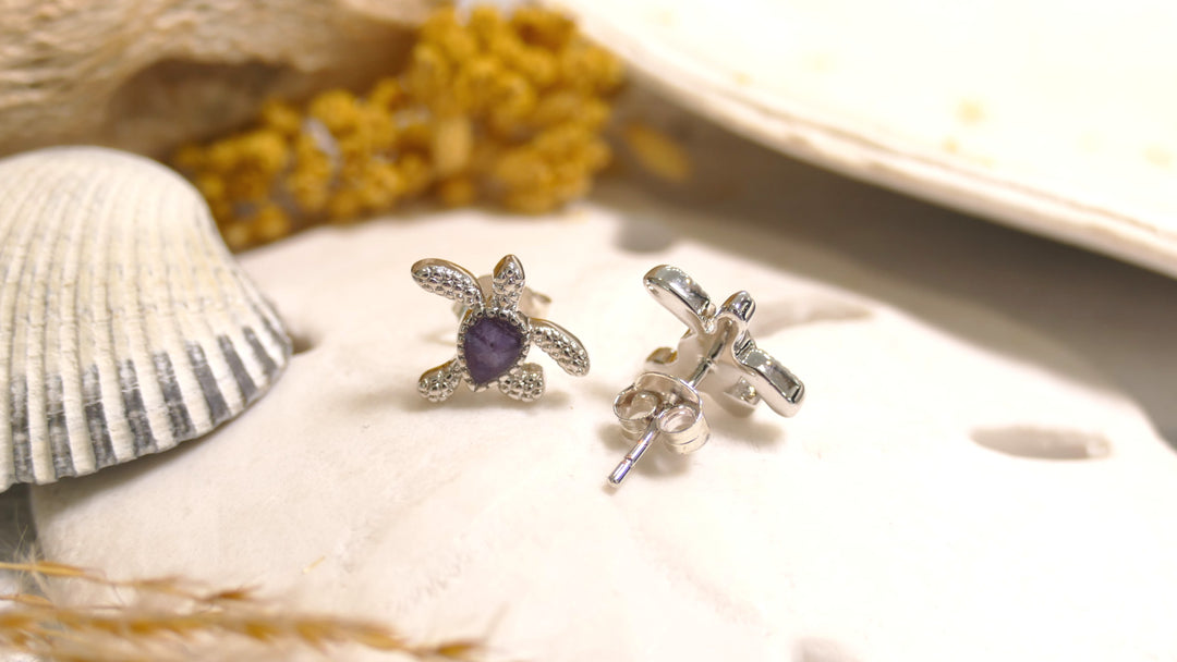 Dune - Sterling Silver - Silver Sand - Charolite Turtle Stud Earrings