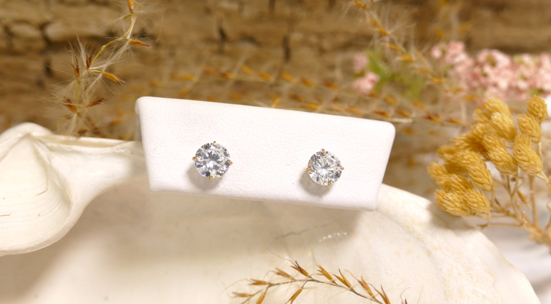 14k Yellow Gold CZ Round/5mm Basket Stud Earrings