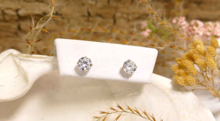 14k Yellow Gold CZ Round/5mm Basket Stud Earrings