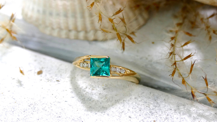14k Yellow Gold Paraiba Tourmaline Square Ring (Size 7)