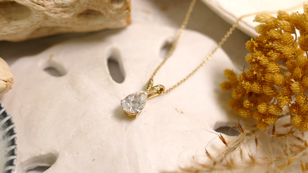 14k Yellow Gold Pear Cut - Monte Luna 1.00ct Lab Diamond Necklace