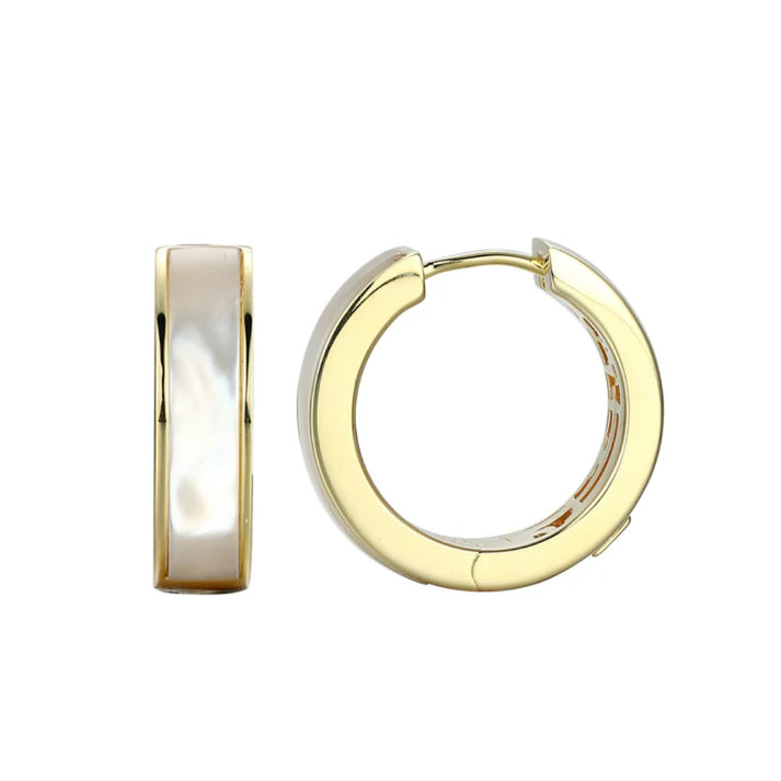 ELLE PARIS - Sterling Silver - Gold Plated "Ella Vera" Mother of Pearl Hoop Earrings