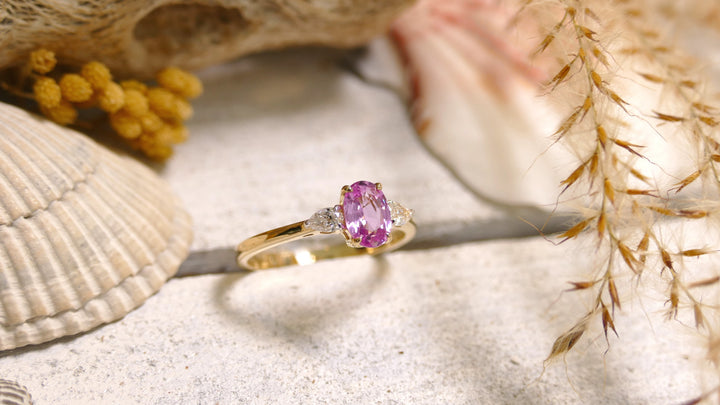 14k Yellow Gold Pink Sapphire 0.83ct + 0.18ct Diamond Oval