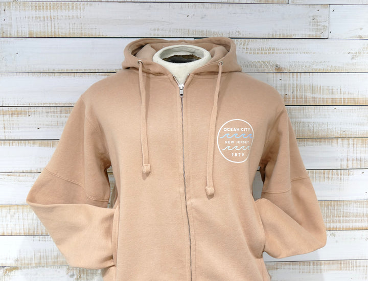 Ocean City Classics - Long Sleeve Full Zip Hooded Fleece Sweatshirt - Salmon