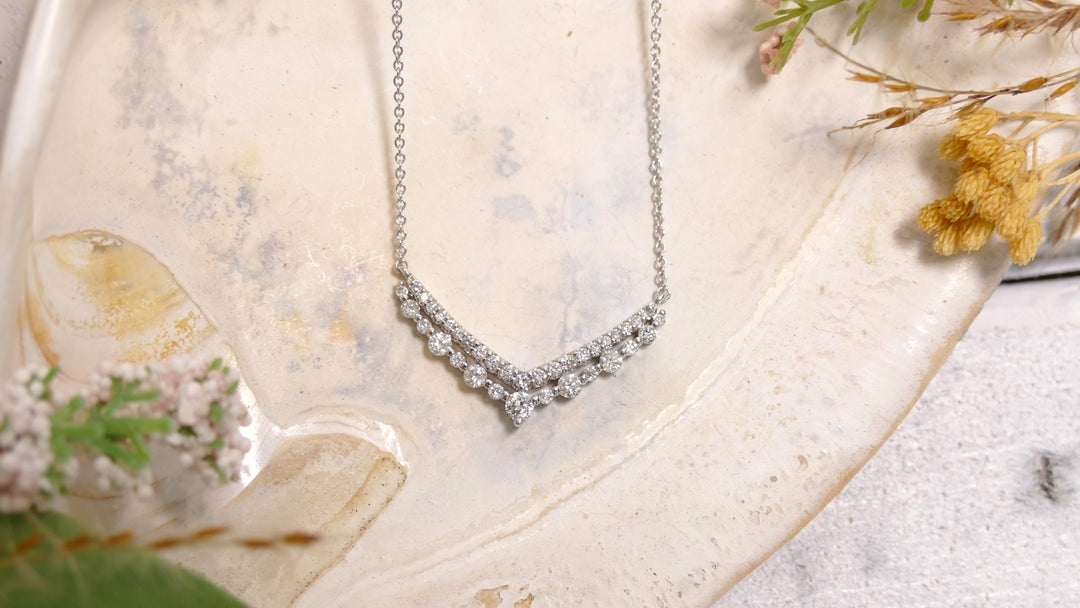 14k White Gold Diamond 0.50CT "Double V" Necklace 18"