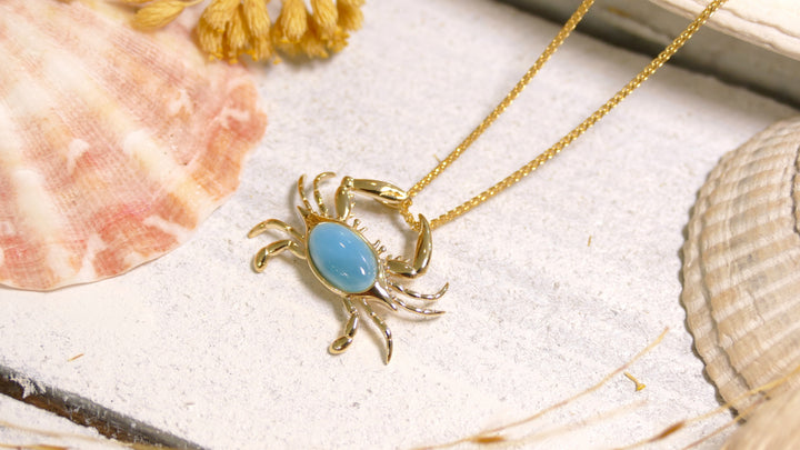 14k - Yellow Gold Larimar Crab Pendant
