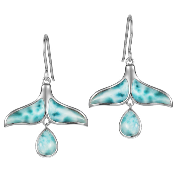 Sterling Silver - Larimar Dangle Whale Tail Earrings