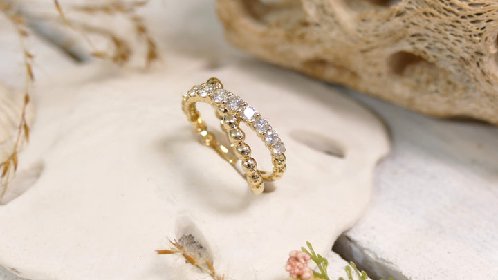 14K Yellow Gold 0.75CT Natural Diamond Double Band Ring Size 6.5