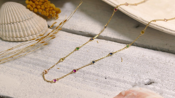 14k Yellow Gold Multicolored Sapphire Necklace