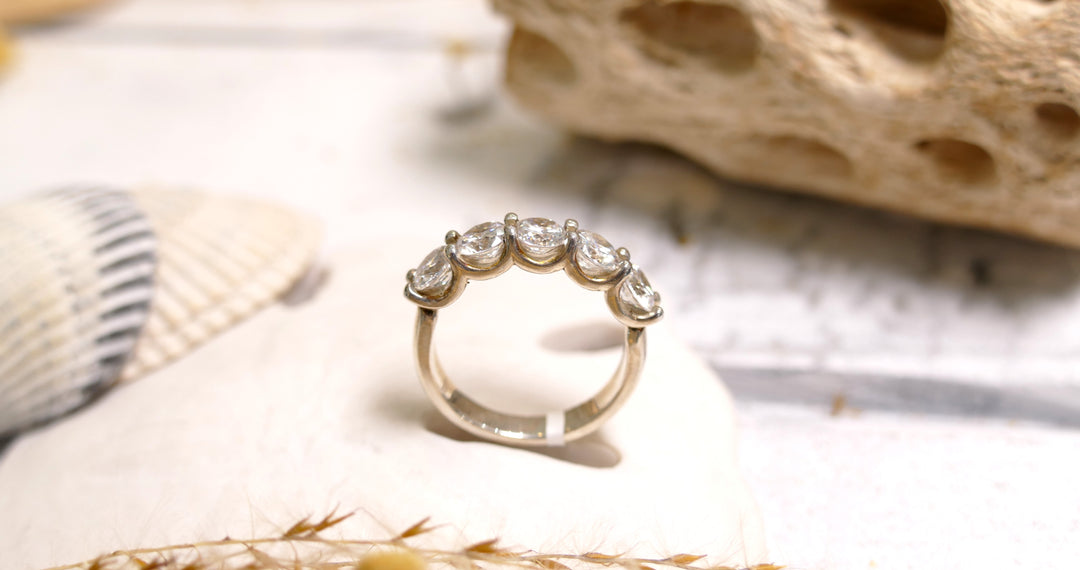 Sterling Silver - Silver 5 Stone Round Cubic Zirconia Ring