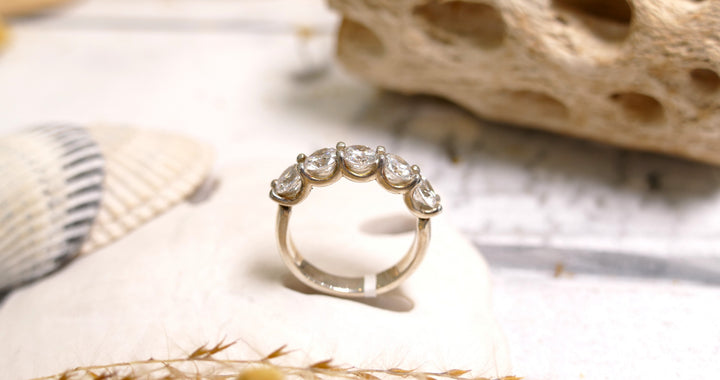 Sterling Silver - Silver 5 Stone Round Cubic Zirconia Ring