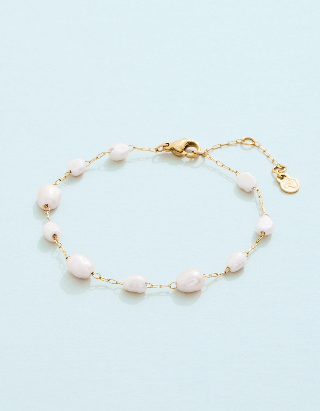 Spartina - - Gold Plated "Buckingham" Freshwater Pearl Chain Bracelet 7-8"