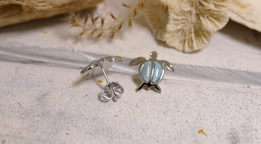 Sterling Silver Larimar Turtle Earrings