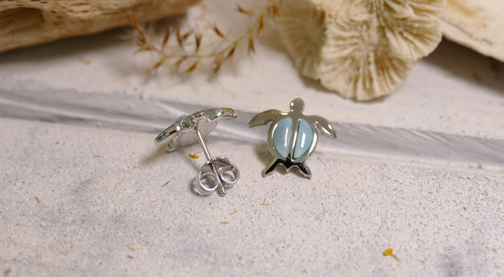 Sterling Silver Larimar Turtle Earrings