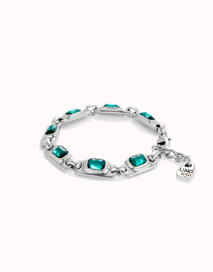 Uno de 50 - Sterling Silver - Silver Plated SER MAGNETICA Green Crystal Bracelet (Size Medium / 6.1 - 6.5")