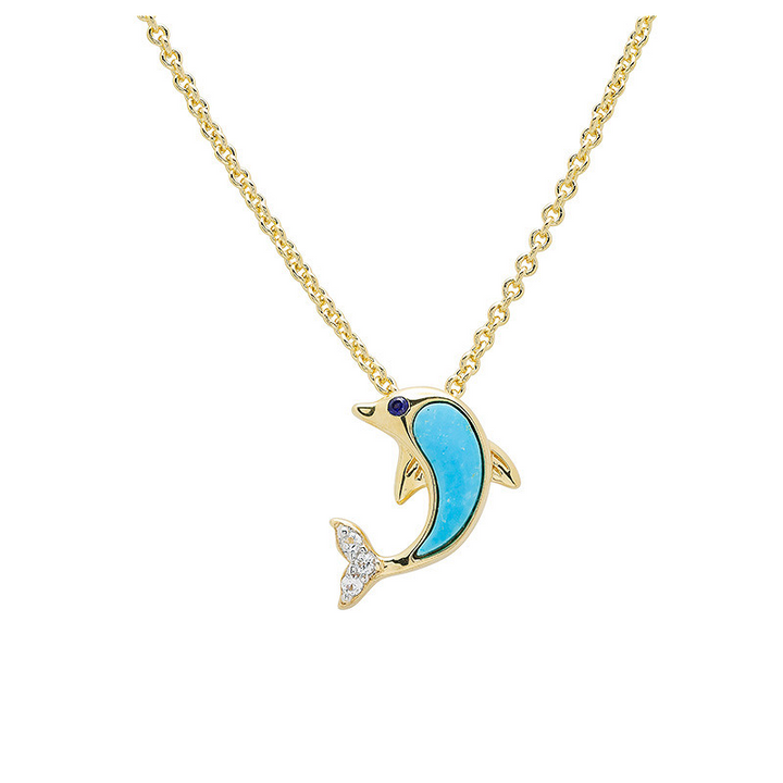 Ocean - Sterling Silver - Gold Vermeil Crystal Turquoise Dolphin Necklace