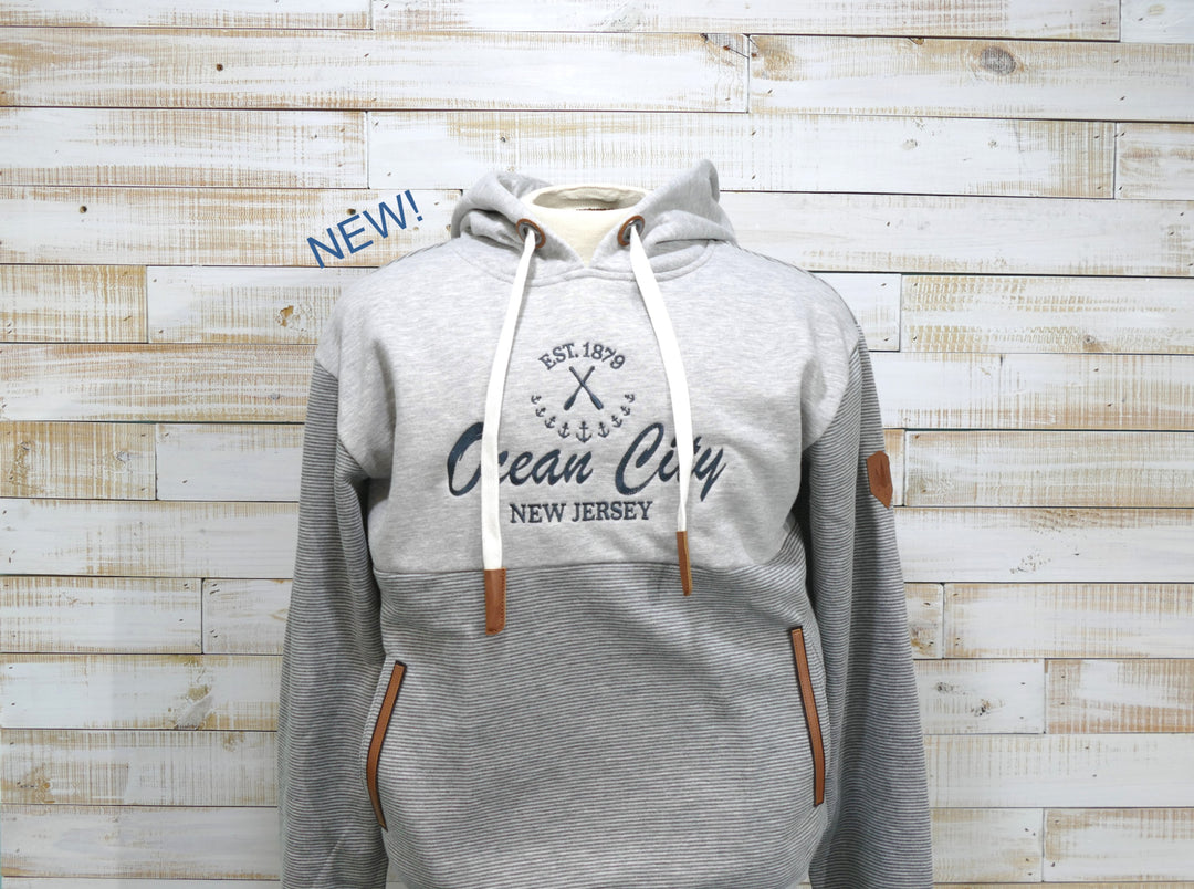 Long Sleeve Hooded Front Pocket OC Anchor & Oars Sweatshirt - Gray (Medium)