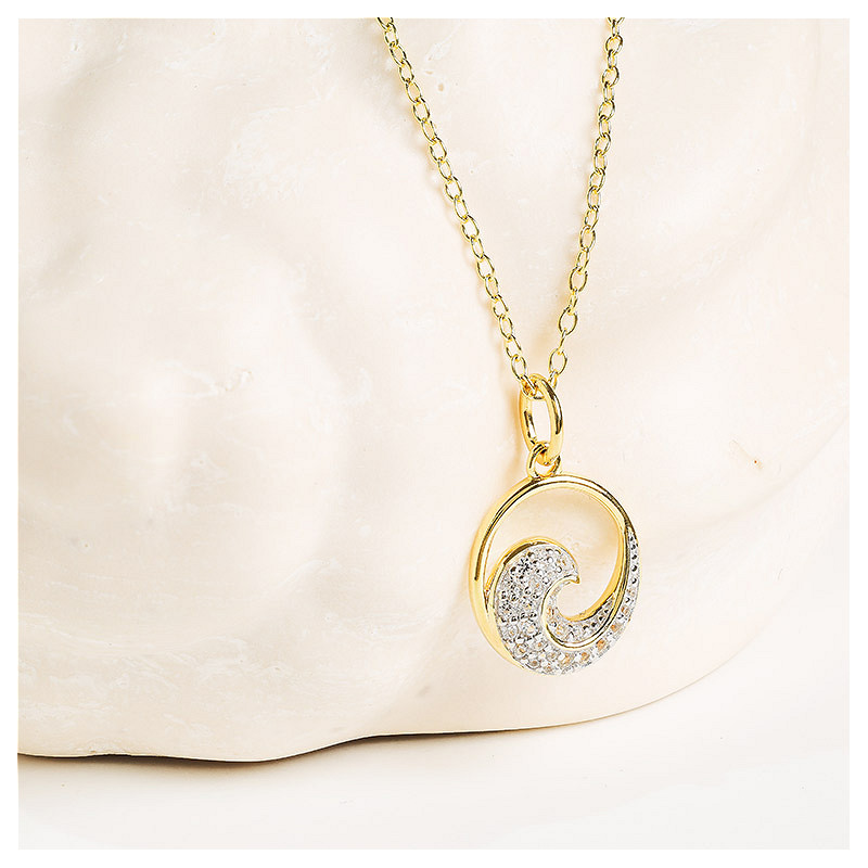 Ocean - - Gold Vermeil White Sapphire Wave Necklace