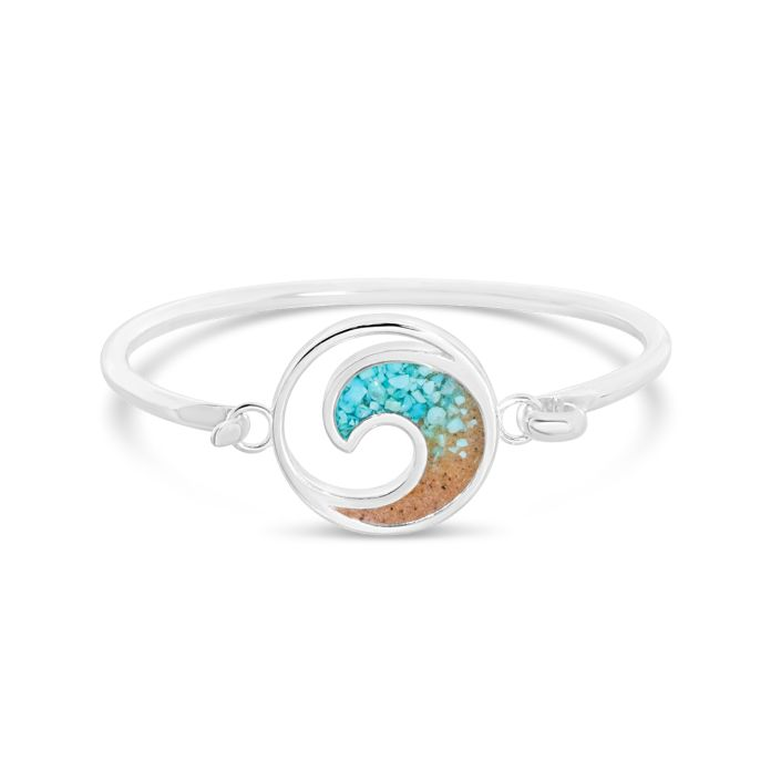 Dune - Sterling Silver - Turquoise Gradient Wave Bangle Bracelet (Size 7")