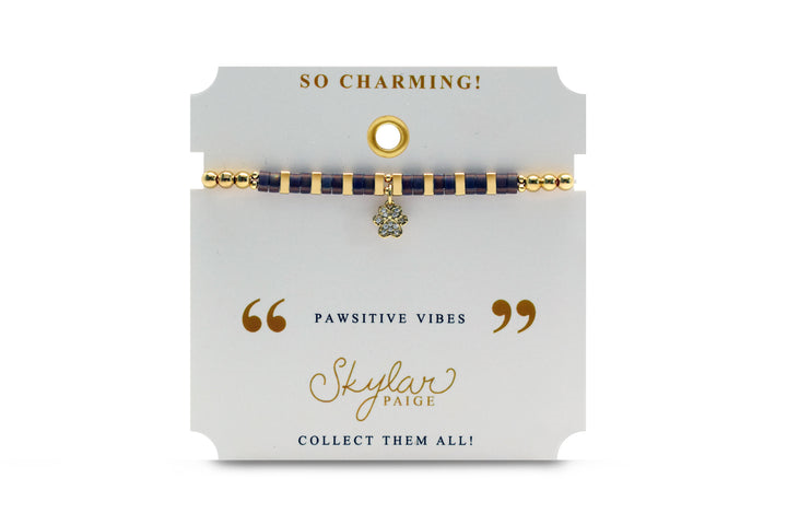Skylar Paige Tila Bead Gold Morse Code Crystal Stretch Paw Print Bracelet