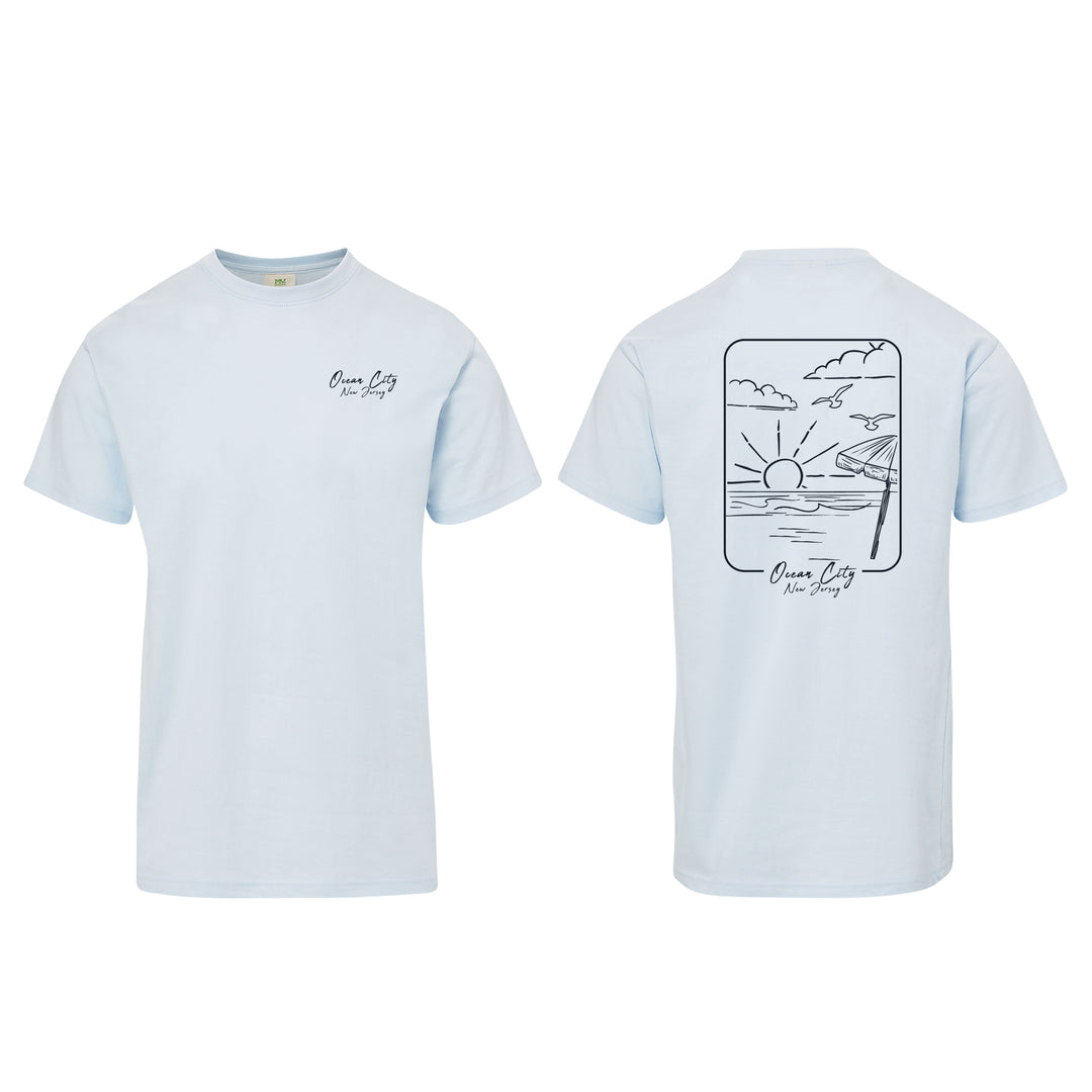 Ocean City Classics - Short Sleeve Beach Scene T-Shirt - Light Blue