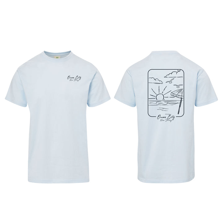Ocean City Classics - Short Sleeve Beach Scene T-Shirt - Light Blue