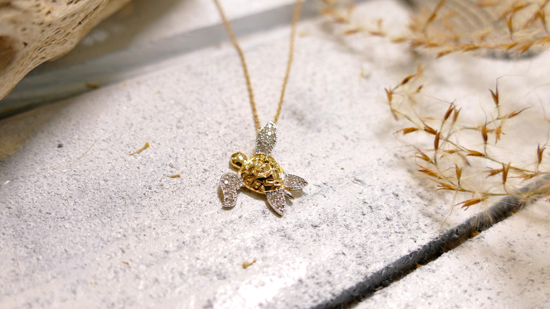 14k Two Tone Turtle Necklace