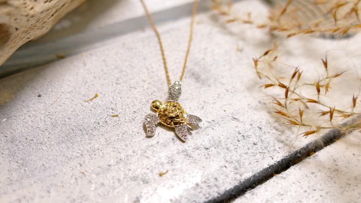 14k Two Tone Turtle Necklace