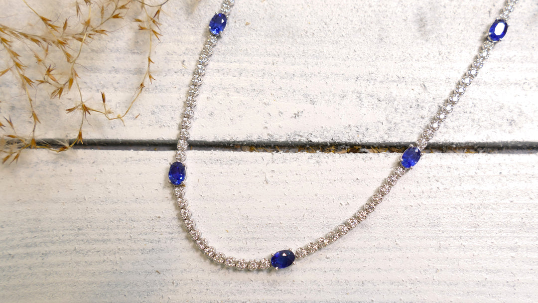 14k White Gold (2.00 ct dia & 4.5 ct sapphire) Sapphire Necklace (Length 17")