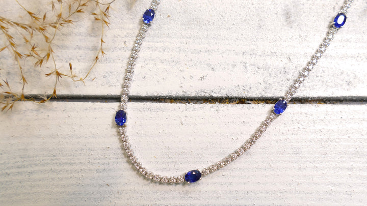 14k White Gold (2.00 ct dia & 4.5 ct sapphire) Sapphire Necklace (Length 17")