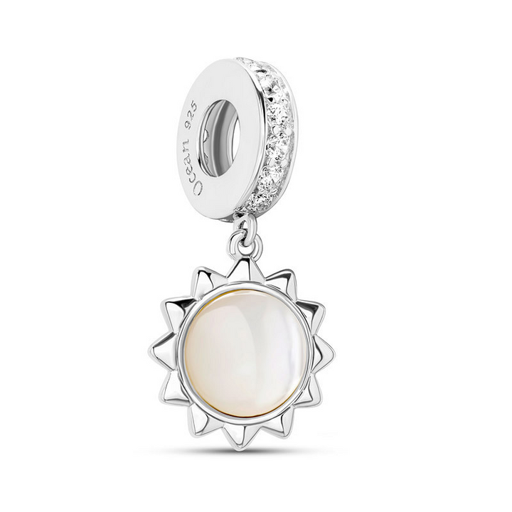 Ocean - Sterling Silver - Silver Clear CZ Mother of Pearl Sun Dangle Charm