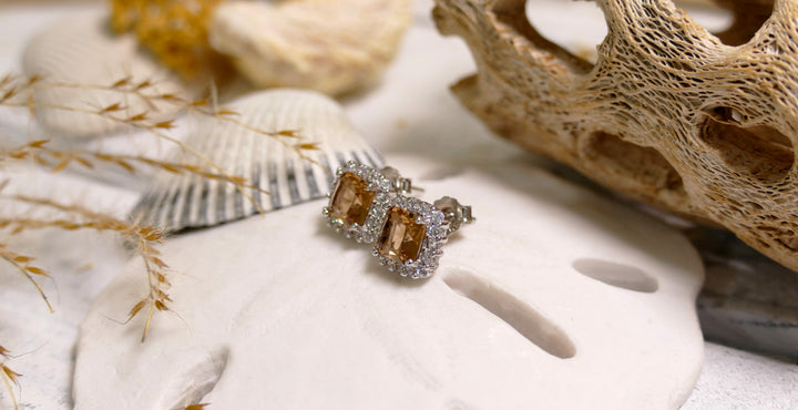 925 Sterling Silver Sim Brown Moisanite CZ Halo Stud Earring
