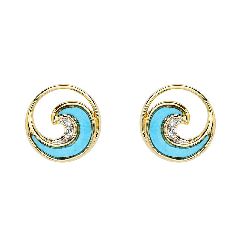 Ocean - Sterling Silver - Gold Vermeil Turquoise Wave Stud Earrings