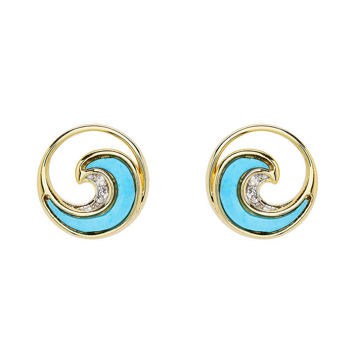 Ocean - Sterling Silver - Gold Vermeil Turquoise Wave Stud Earrings