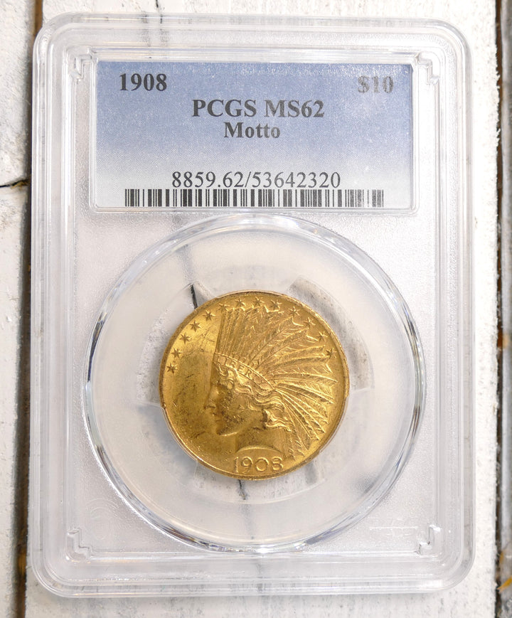 US 1908 $10 Motto Gold Coin Philadelphia Mint
