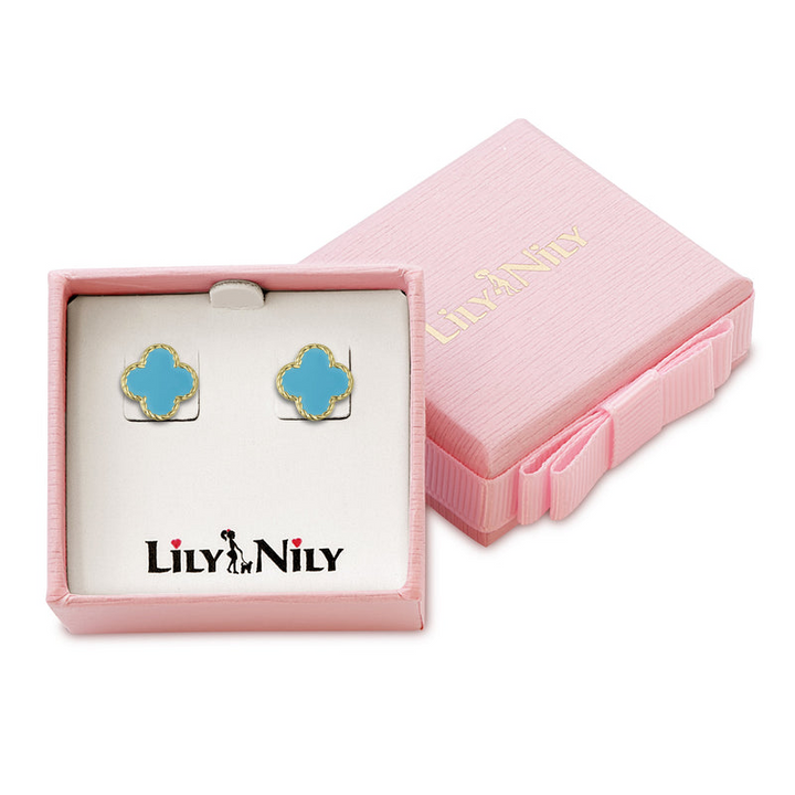 Lily Nily - Brass - 18K Gold Plated - Turquoise - Enamel Clover Stud Earrings