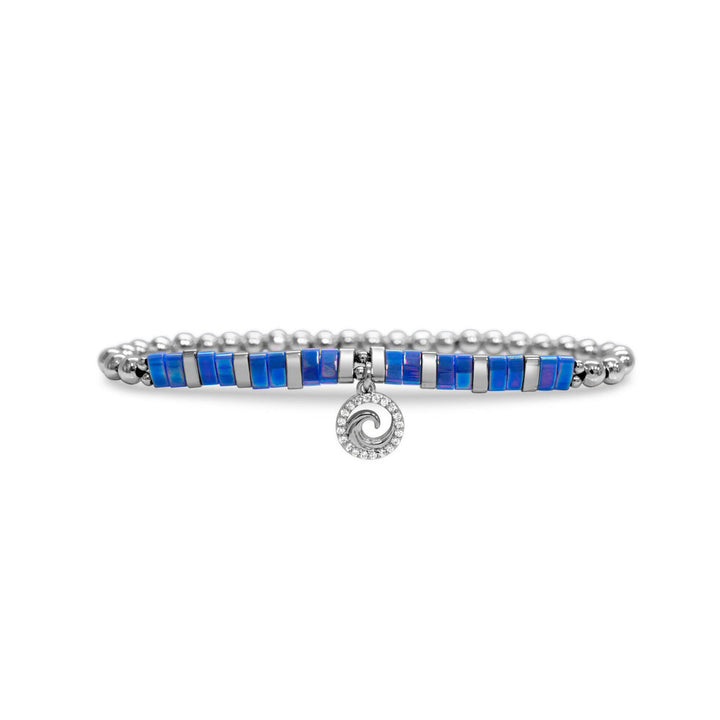 Stia Couture - - Silver "Bead It! Wave" Tila Bead Morse Code Stretch Bracelet